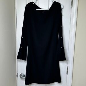 Ann Taylor Womens Black Pearl Cold Shoulder Bell Sleeve Shift Dress Size 8